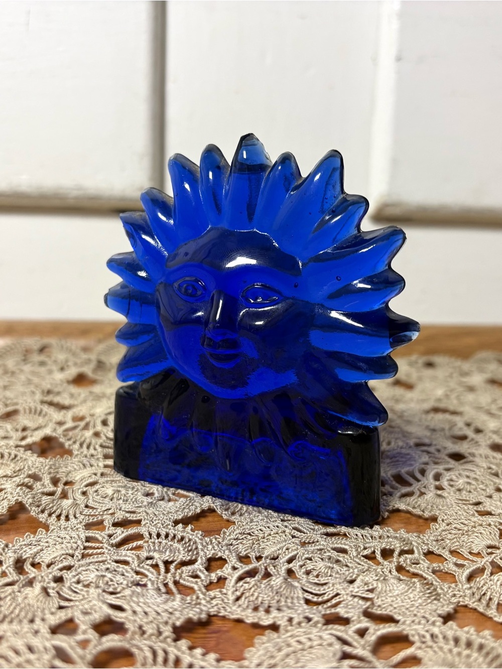 Vintage 90s Cobalt Blue Glass Sun Celestial Tea Light Candle Holder